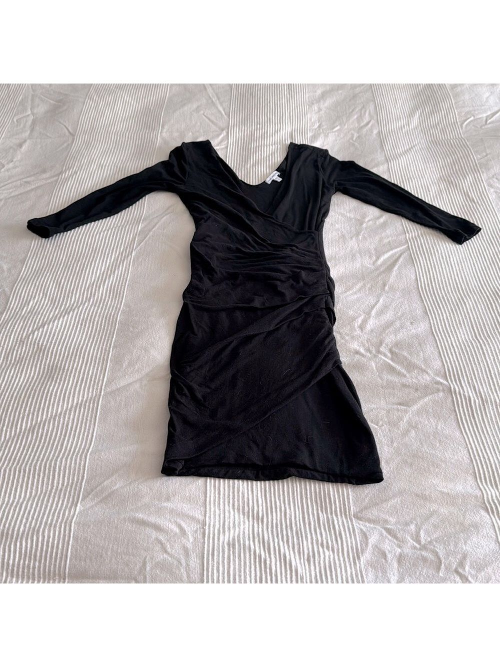 James Perse Black Tucked Faux Wrap Jersey Dress Size 0